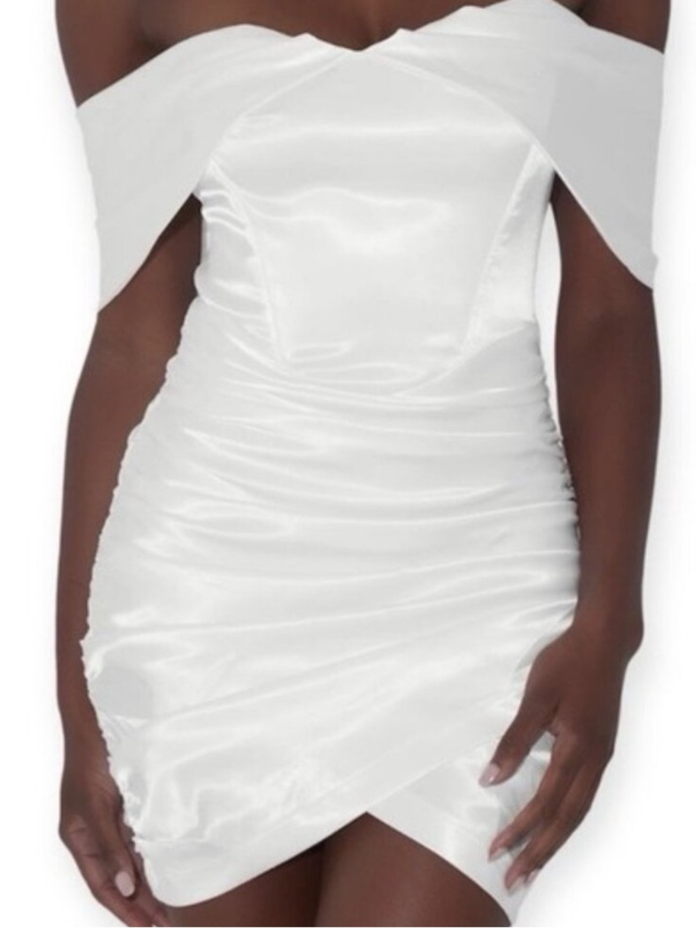 LEAU Divine Satin Corset Dress Ruched Mini White Small